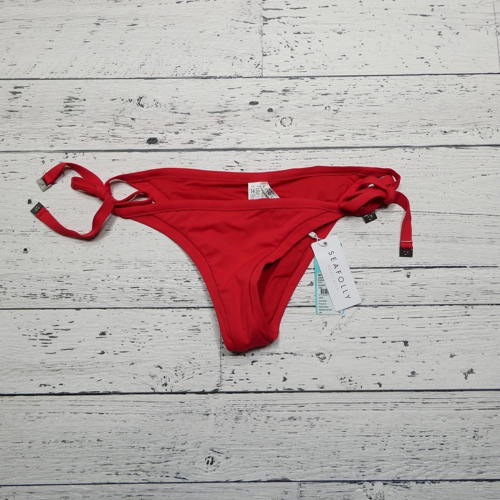 Seafolly Brazilian Tie Side Bikini Bottom Womens 10 Red Chilli‎ Swim Beach New